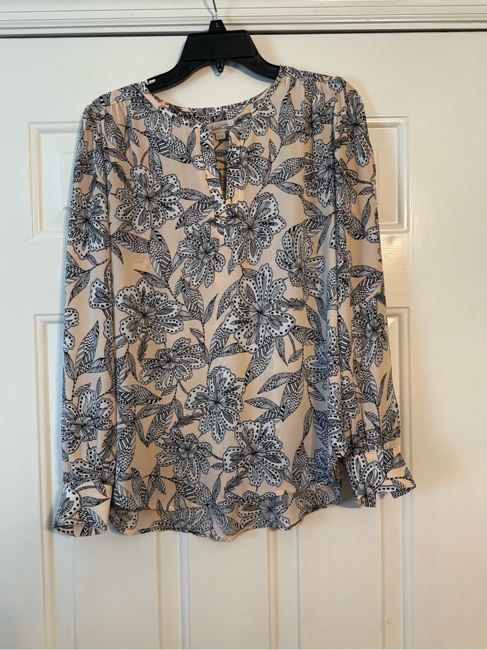 LOFT Cream Blouse with Black Floral Print